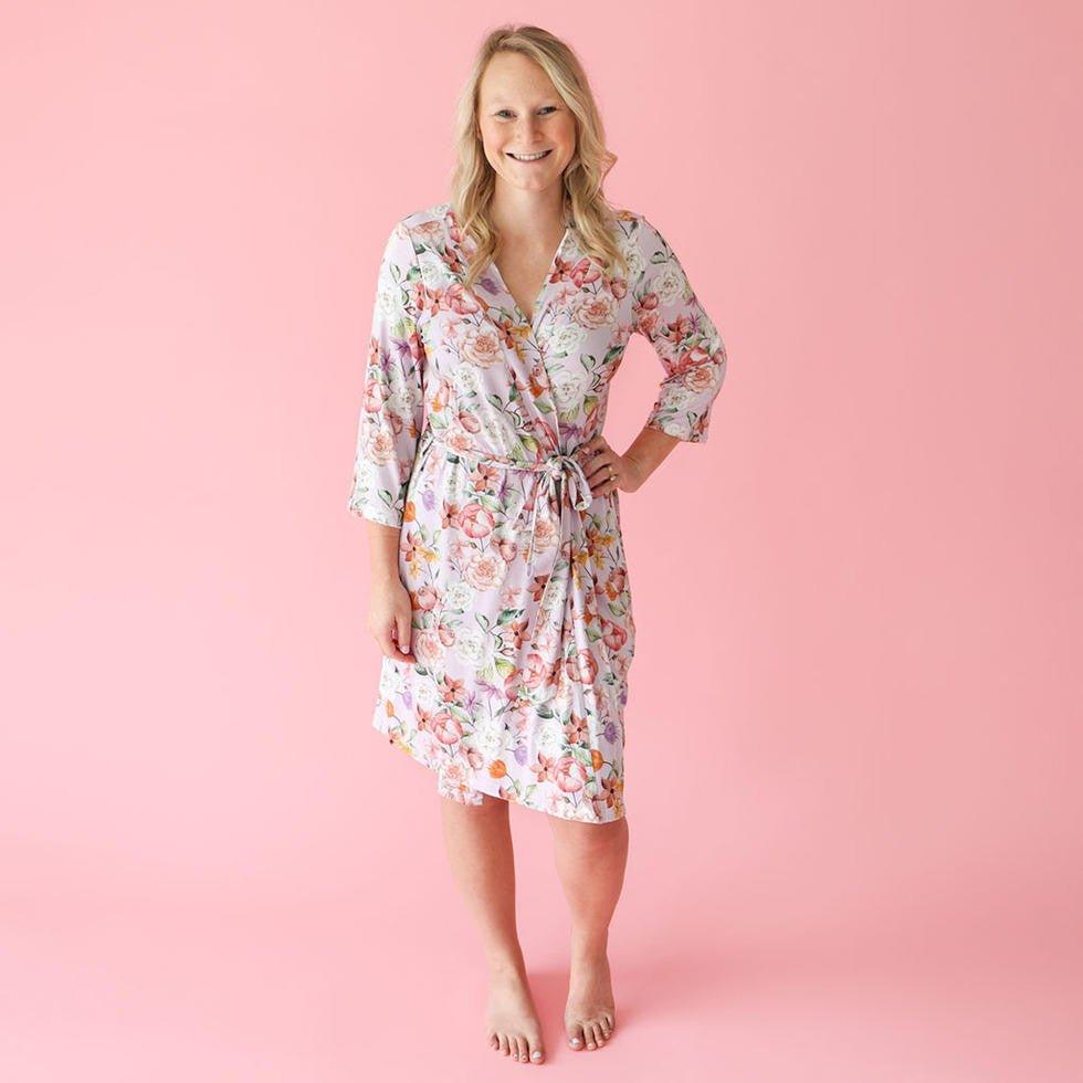 Women's Bamboo Maternity Robe with Pockets, Pari (Floral) - Image 2