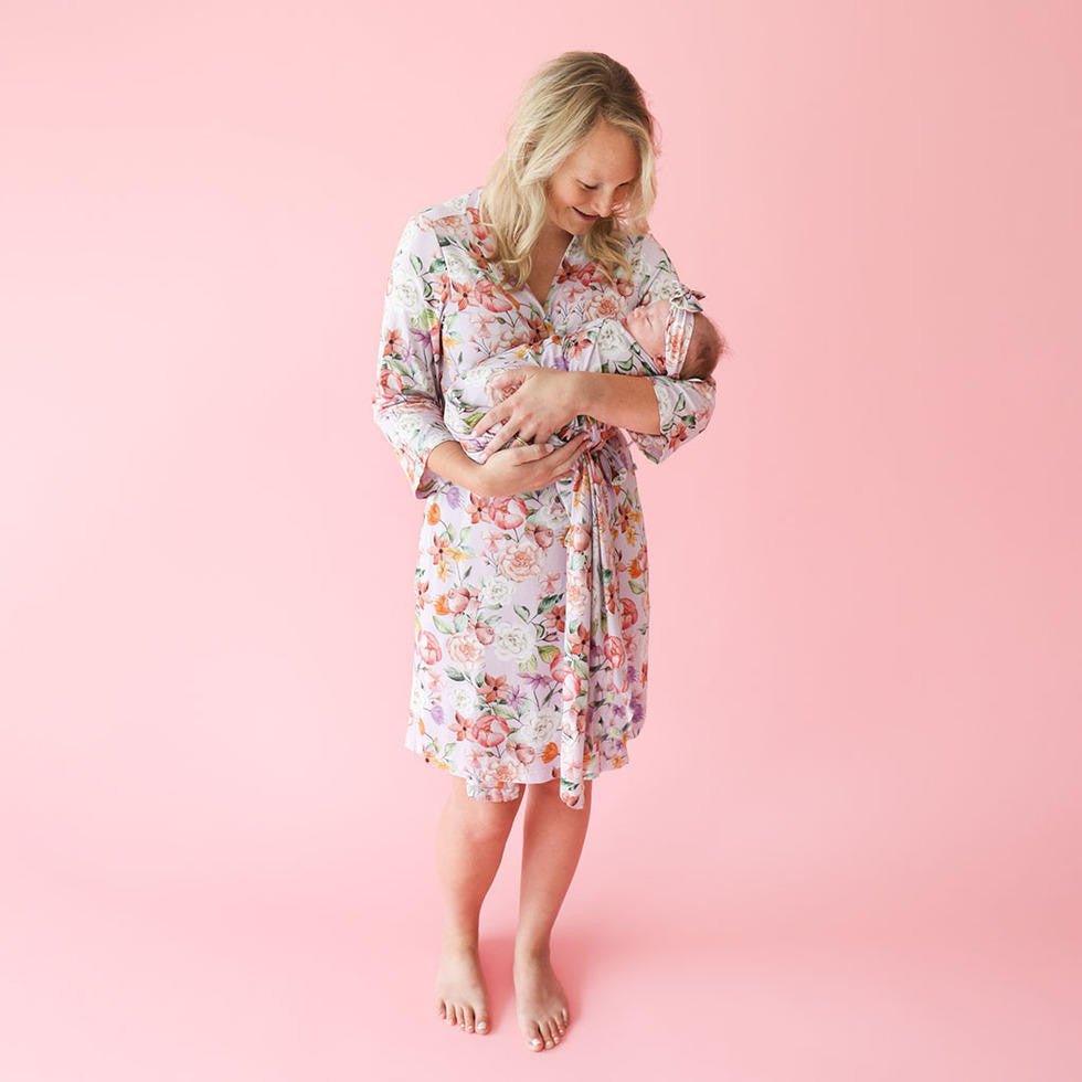 Women's Bamboo Maternity Robe with Pockets, Pari (Floral) - Image 3