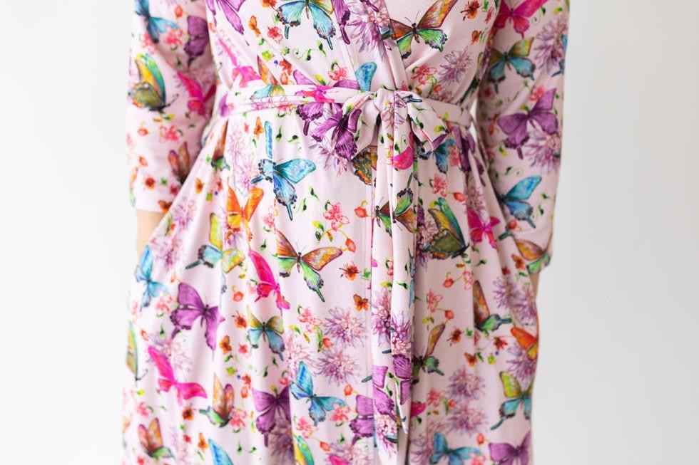 Women's Bamboo Maternity Robe with Pockets - Watercolor Butterfly - Image 5