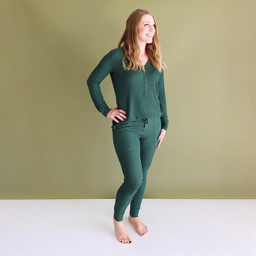 Women's Solid Bamboo Long Sleeve Pajama Set, Pine Waffle - Image 2