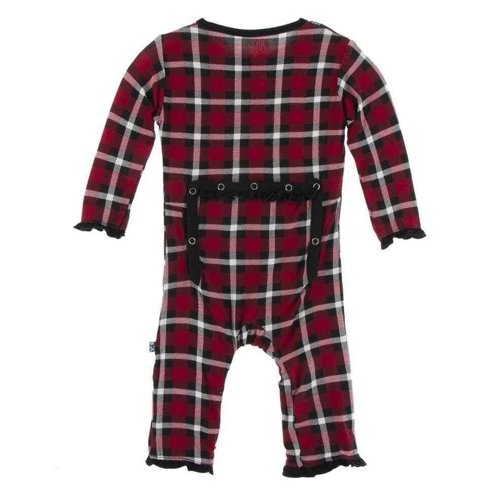Print Bamboo Classic Ruffle Coverall with Zipper - Crimson 2020 Holiday Plaid - Image 2