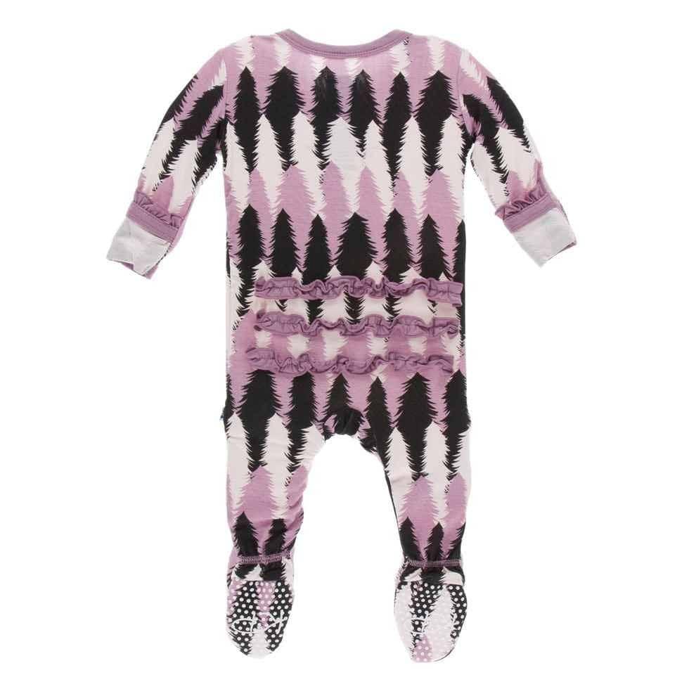 Print Bamboo Classic Ruffle Footie with Snaps - Midnight Forestry - Image 2