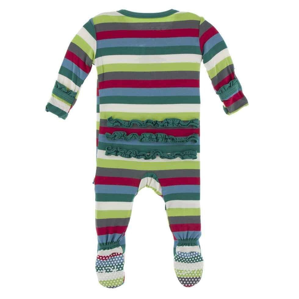 Print Bamboo Classic Ruffle Footie with Zipper - 2020 Multi Stripe - Image 2