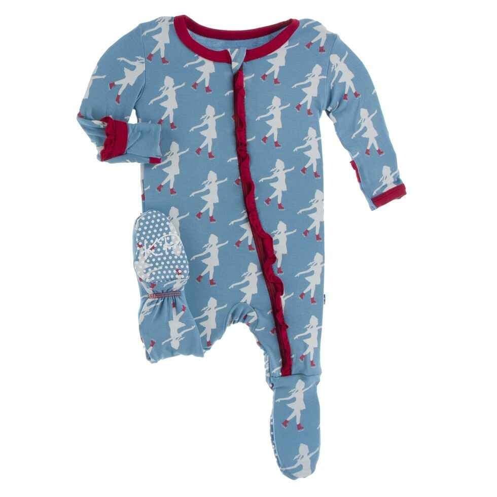 Print Bamboo Classic Ruffle Footie with Zipper - Blue Moon Ice Skater
