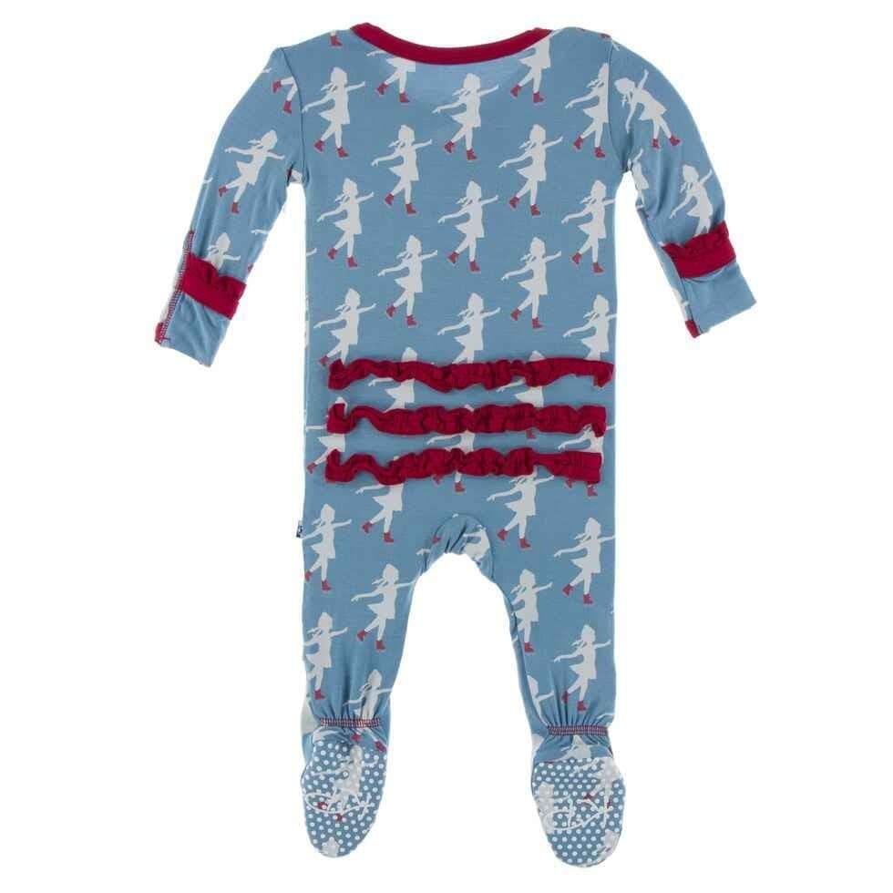 Print Bamboo Classic Ruffle Footie with Zipper - Blue Moon Ice Skater - Image 2