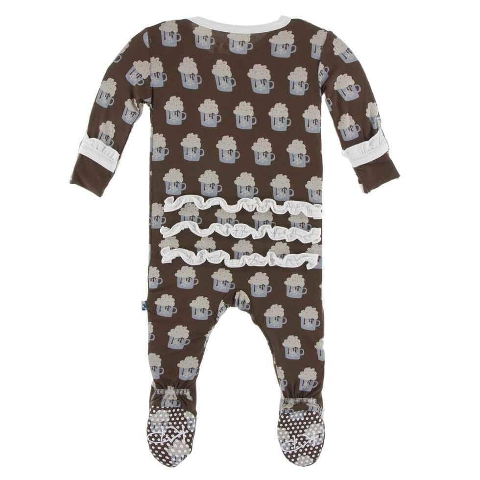 Print Bamboo Classic Ruffle Footie with Zipper - Hot Cocoa - Image 2