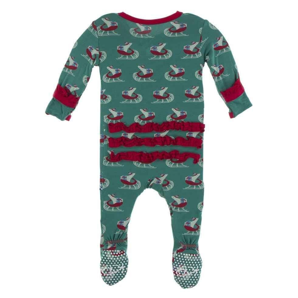 Print Bamboo Classic Ruffle Footie with Zipper - Ivy Sled - Image 2