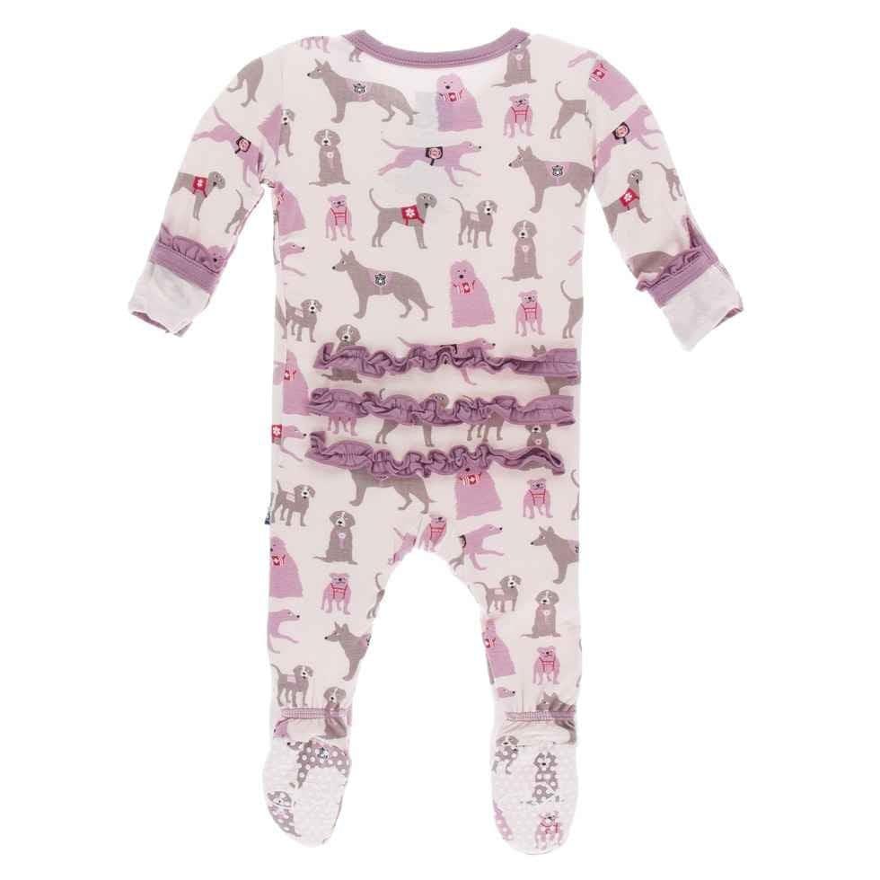 Print Bamboo Classic Ruffle Footie with Zipper - Macaroon Canine First Responders - Image 2