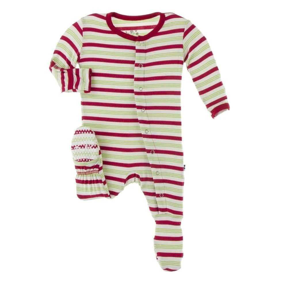 Print Bamboo Footie with Snaps - Candy Cane Stripe - Image 2