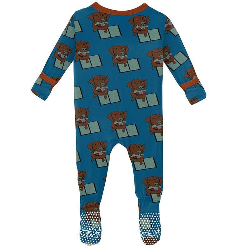 Print Bamboo Footie with Snaps - Cerulean Blue Dog Ate My Homework - Image 2