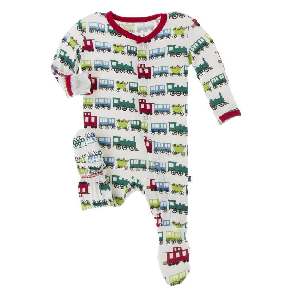 Print Footie with Snaps - Natural Toy Train - Image 2