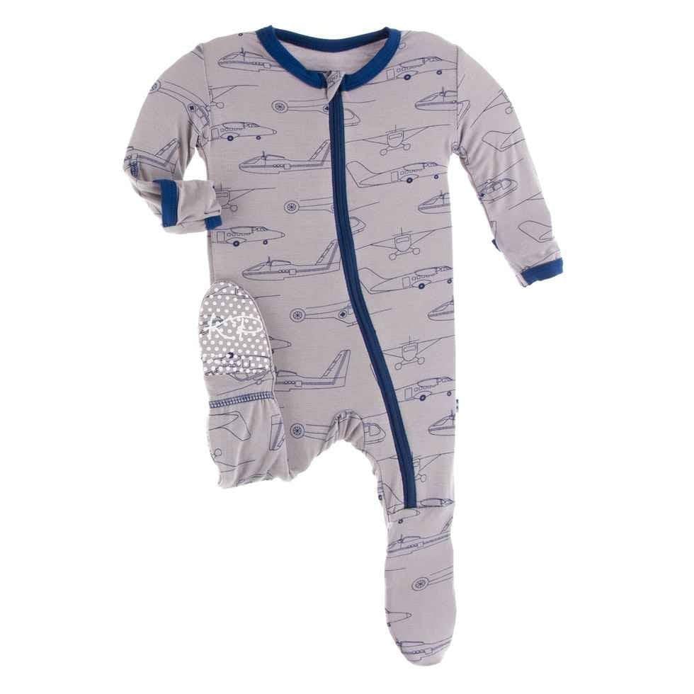 Print Bamboo Footie with Zipper - Feather Heroes in the Air