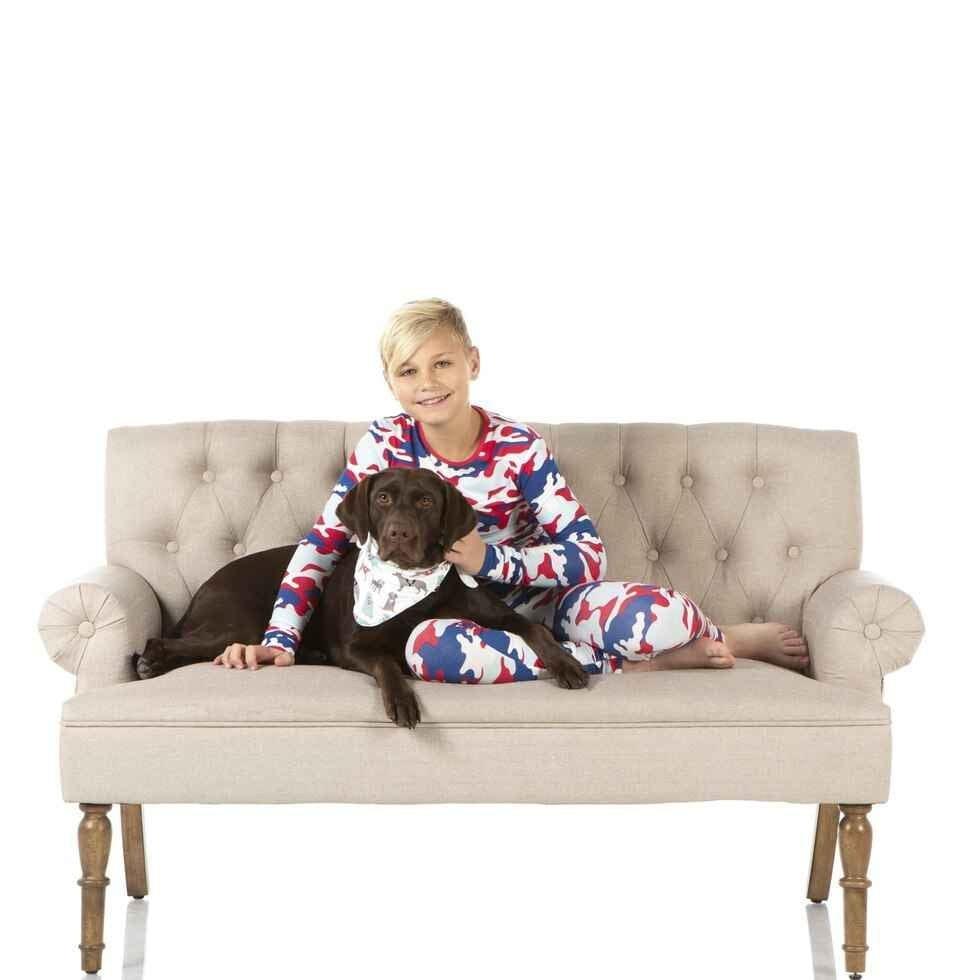Print Bamboo Long Sleeve Pajama Set - Flag Red Military - Image 2