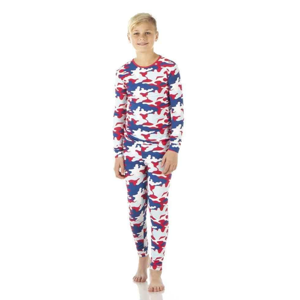 Print Bamboo Long Sleeve Pajama Set - Flag Red Military - Image 3