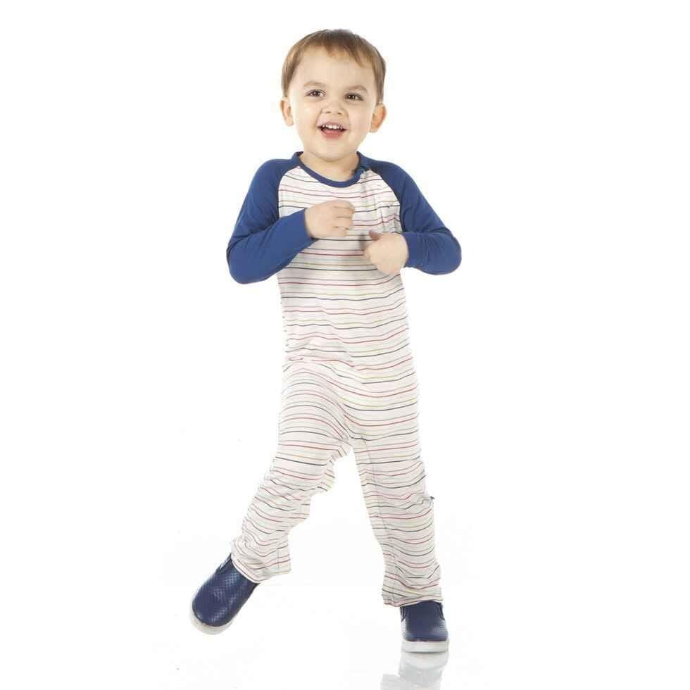Print Bamboo Long Sleeve Raglan Romper - Everyday Heroes Multi Stripe - Image 2