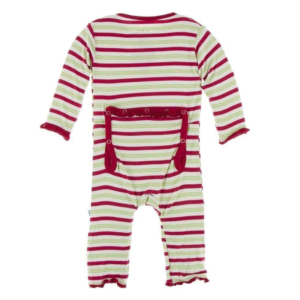 Print Bamboo Muffin Ruffle Coverall with Zipper - Candy Cane Stripe - Image 2