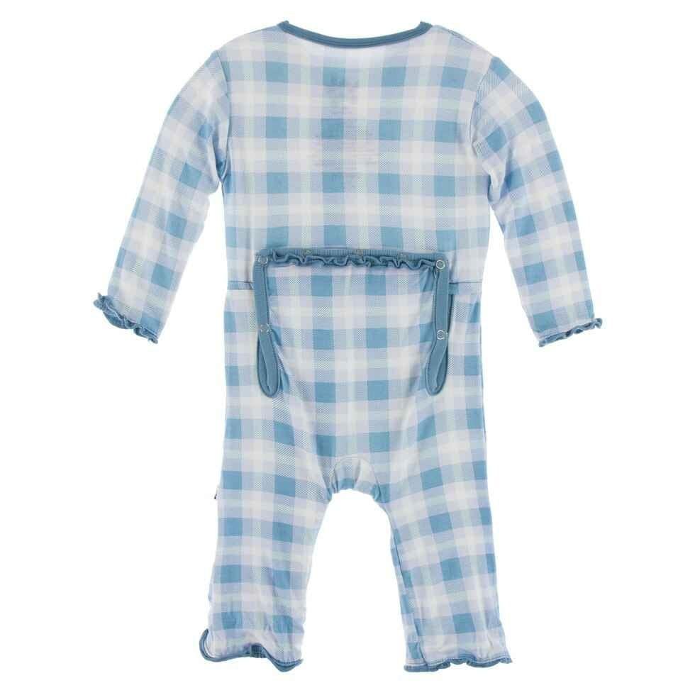 Print Bamboo Muffin Ruffle Coverall with Zipper - Blue Moon 2020 Holiday Plaid - Image 2