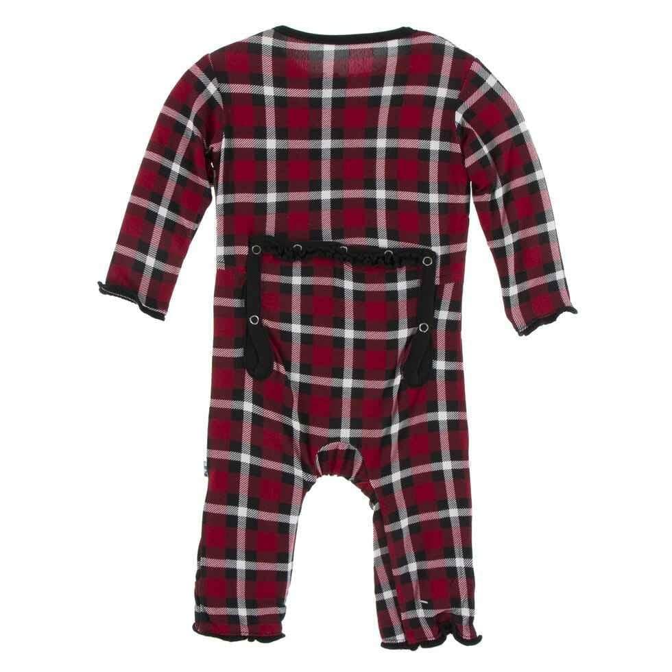 Print Bamboo Muffin Ruffle Coverall with Zipper - Crimson 2020 Holiday Plaid - Image 2