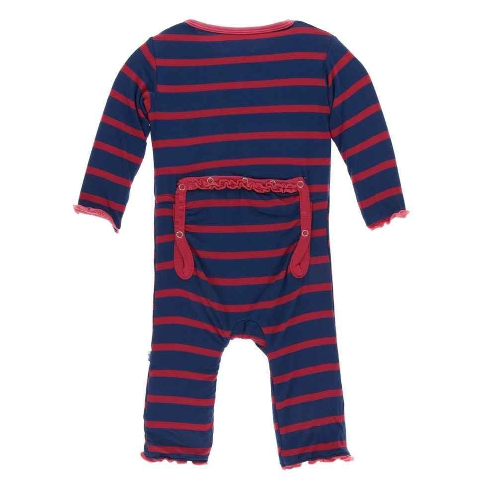 Print Bamboo Muffin Ruffle Coverall with Zipper - Everyday Heroes Navy Stripe - Image 2