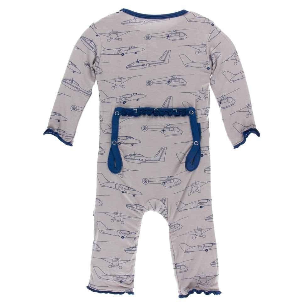 Print Bamboo Muffin Ruffle Coverall with Zipper - Feather Heroes in the Air - Image 2