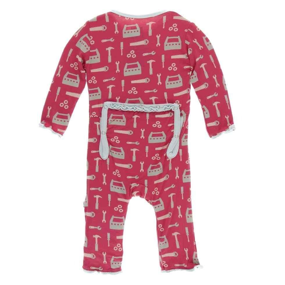 Print Bamboo Muffin Ruffle Coverall with Zipper - Flag Red Construction - Image 2