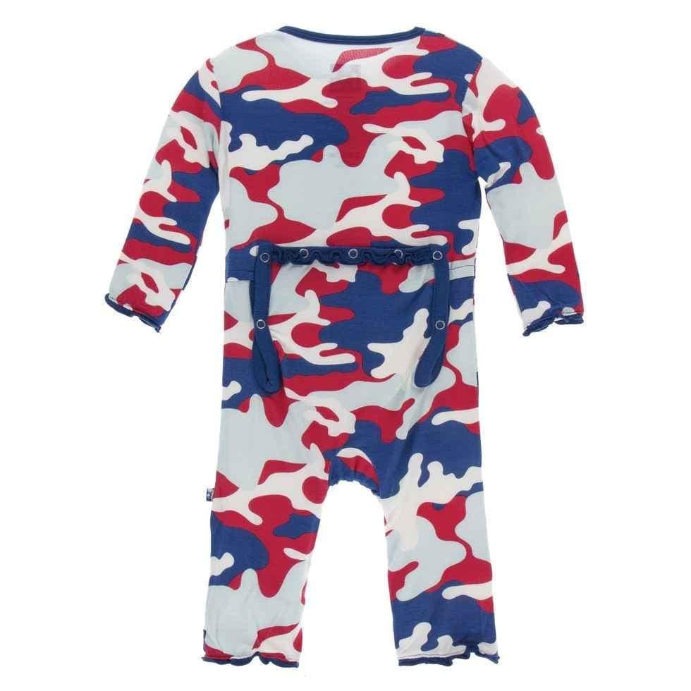 Print Bamboo Muffin Ruffle Coverall with Zipper - Flag Red Military - Image 2
