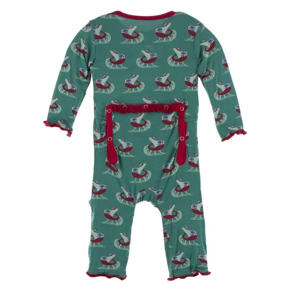Print Bamboo Muffin Ruffle Coverall with Zipper - Ivy Sled - Image 2