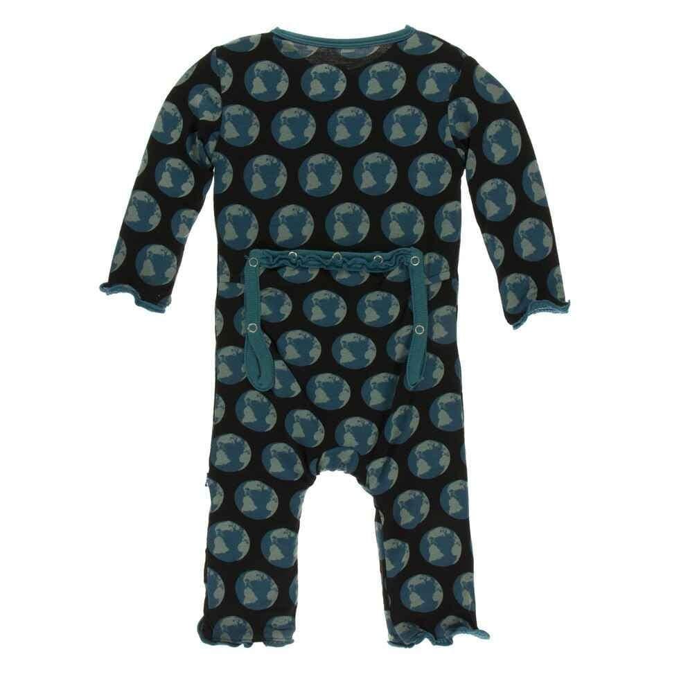 Print Bamboo Muffin Ruffle Coverall with Zipper - Midnight Environmental Protection - Image 2