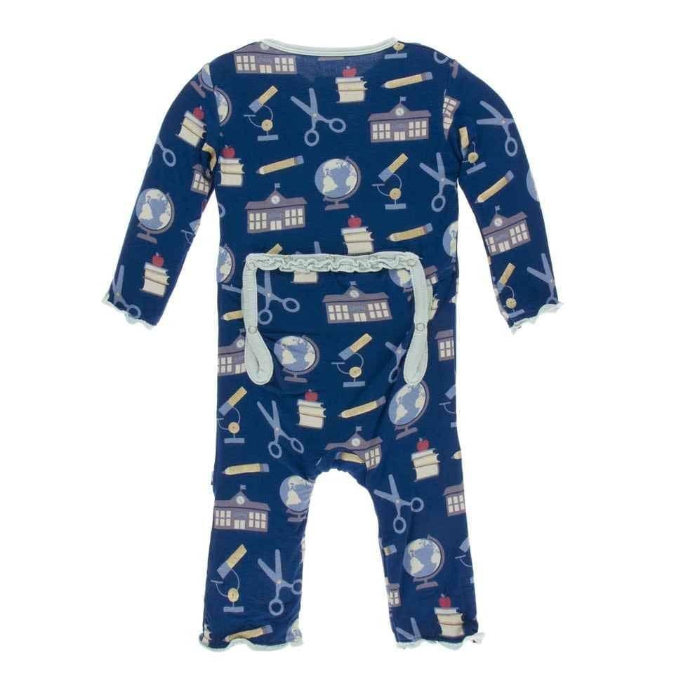 Print Bamboo Muffin Ruffle Coverall with Zipper - Navy Education - Image 2