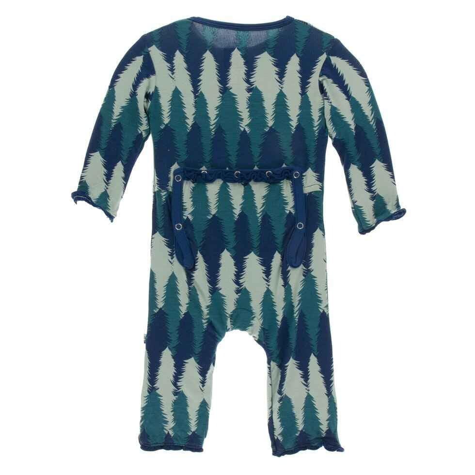 Print Bamboo Muffin Ruffle Coverall with Zipper - Navy Forestry - Image 2