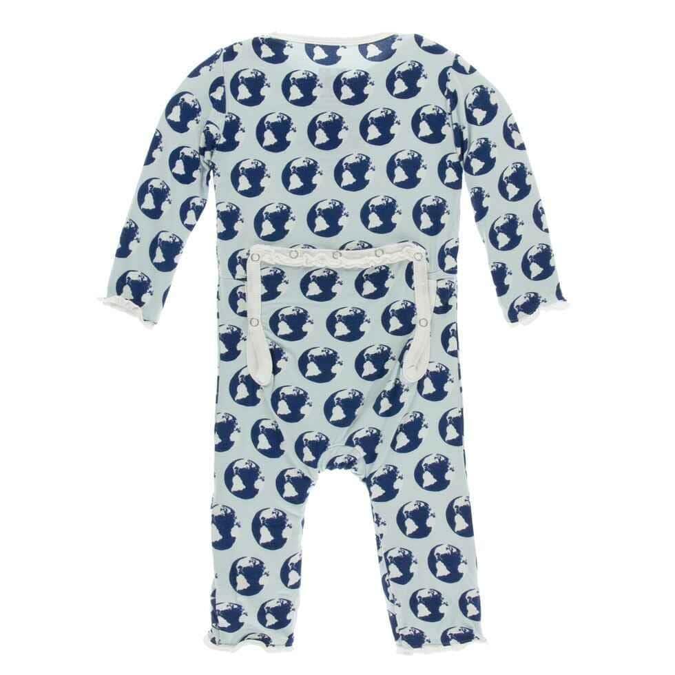 Print Bamboo Muffin Ruffle Coverall with Zipper - Spring Sky Environmental Protection - Image 2