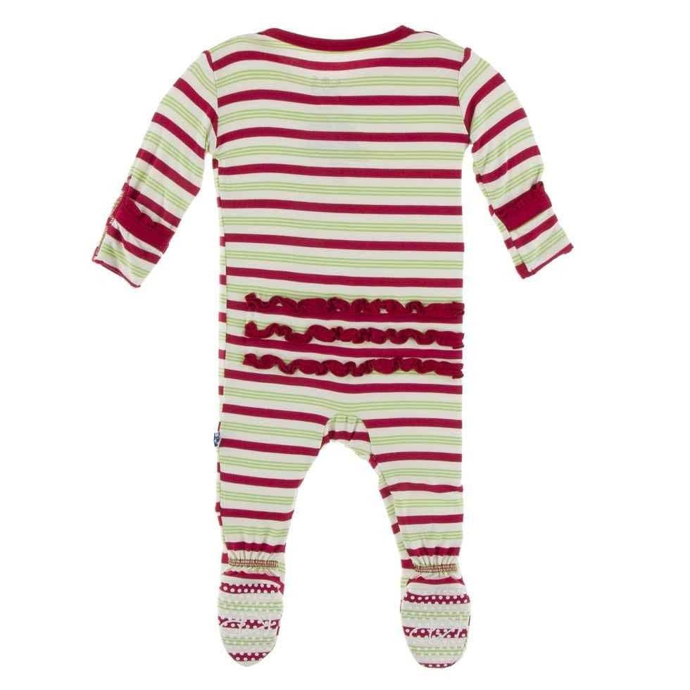 Print Bamboo Muffin Ruffle Footie with Snaps - Candy Cane Stripe - Image 2