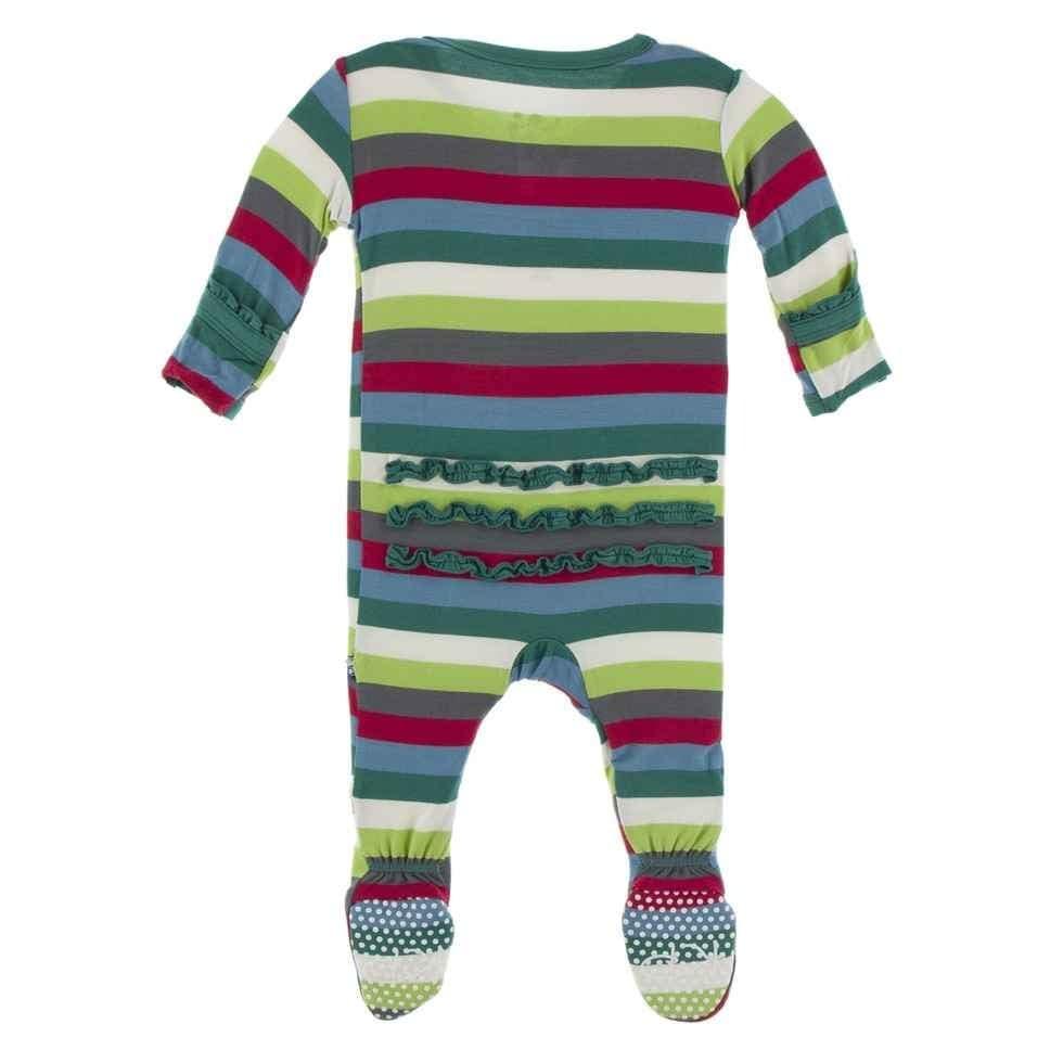 Print Bamboo Muffin Ruffle Footie with Snaps - 2020 Multi Stripe - Image 2