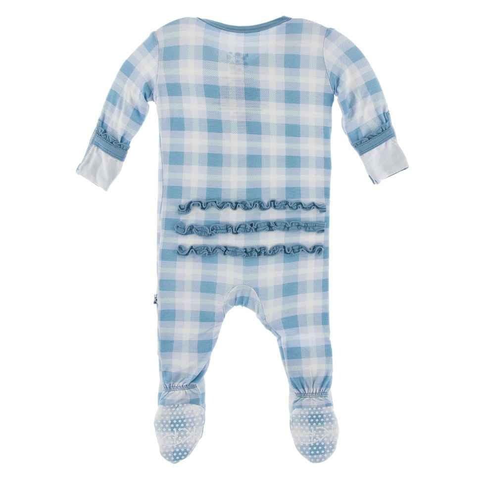 Print Bamboo Muffin Ruffle Footie with Snaps - Blue Moon 2020 Holiday Plaid - Image 2