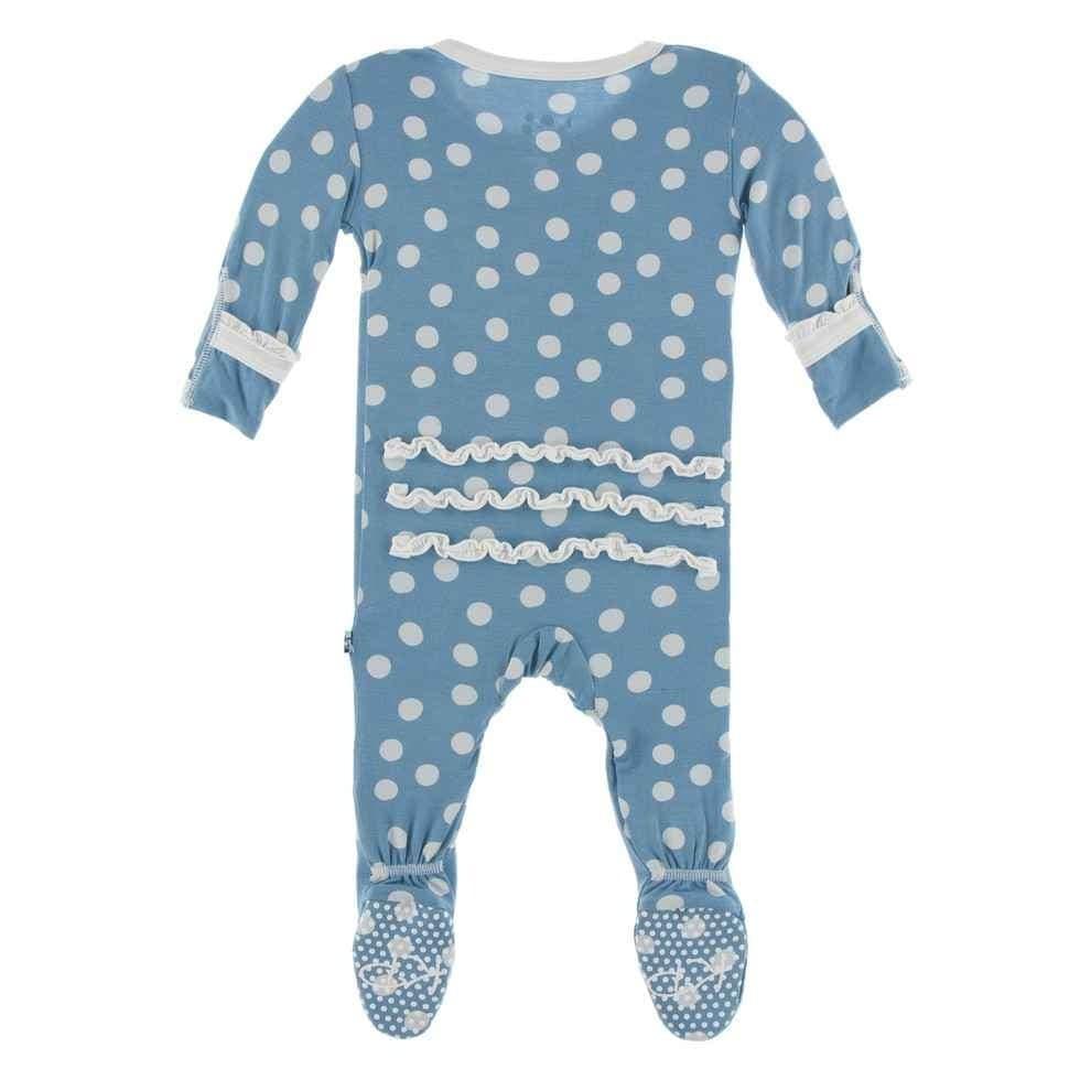 Print Bamboo Muffin Ruffle Footie with Snaps - Blue Moon Snowballs - Image 2