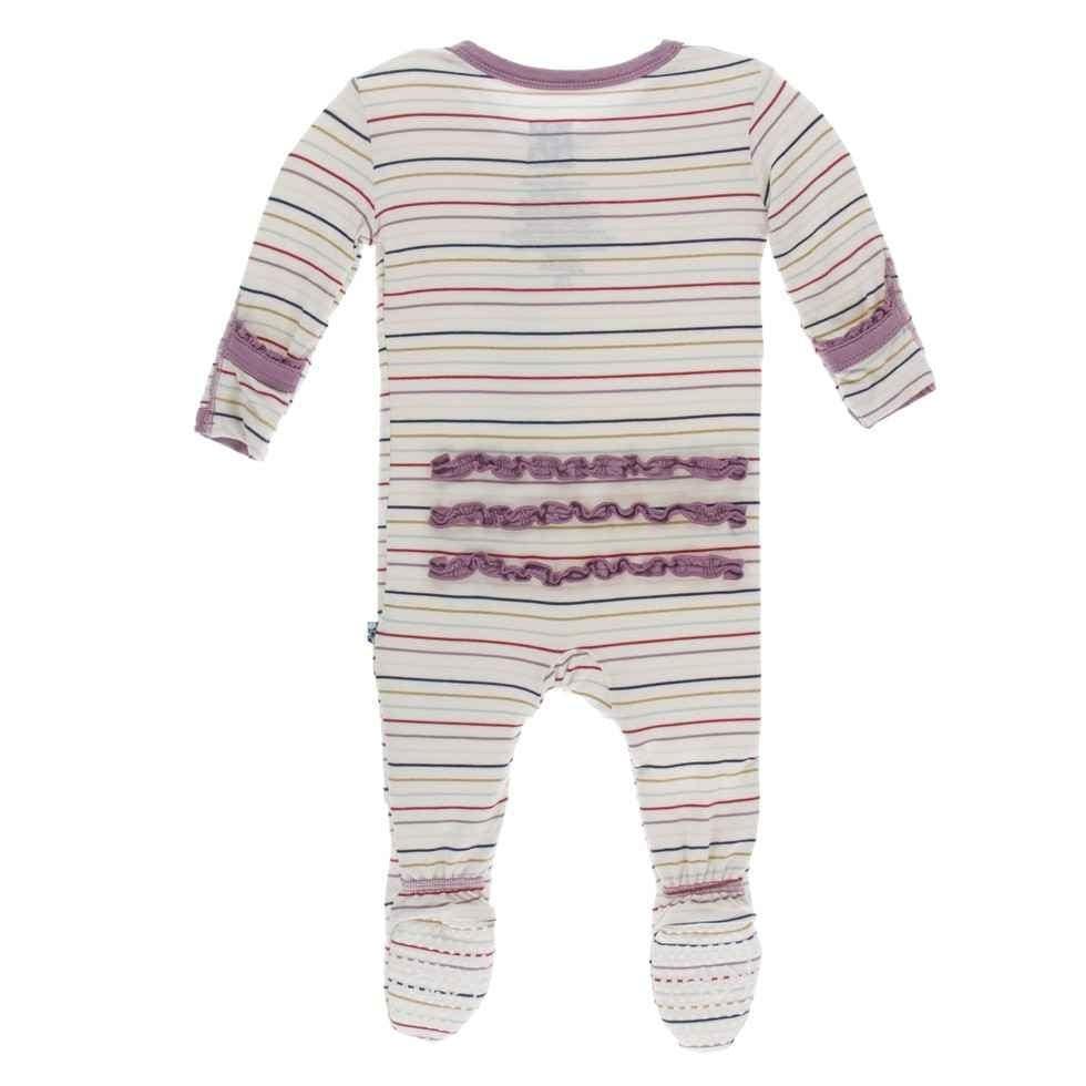 Print Bamboo Muffin Ruffle Footie with Snaps - Everyday Heroes Multi Stripe - Image 2