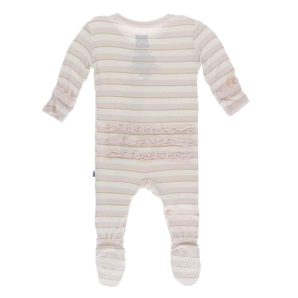 Print Bamboo Muffin Ruffle Footie with Snaps - Everyday Heroes Sweet Stripe - Image 2