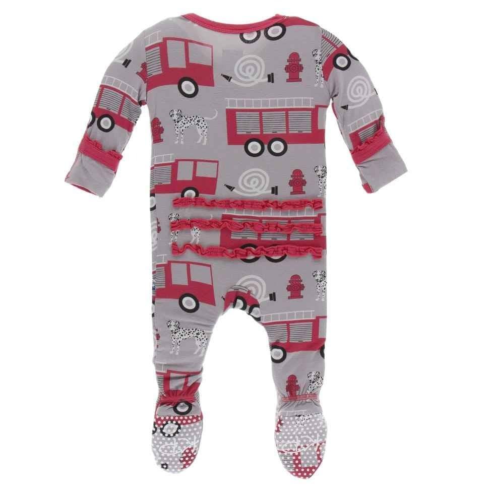 Print Bamboo Muffin Ruffle Footie with Snaps - Feather Firefighter - Image 2