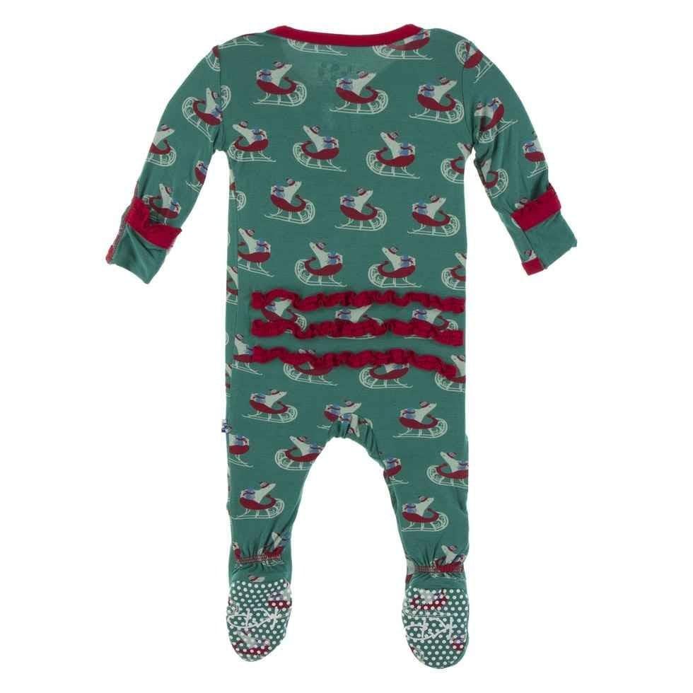 Print Bamboo Muffin Ruffle Footie with Snaps - Ivy Sled - Image 2
