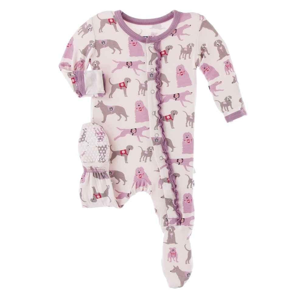 Print Bamboo Muffin Ruffle Footie with Snaps - Macaroon Canine First Responders