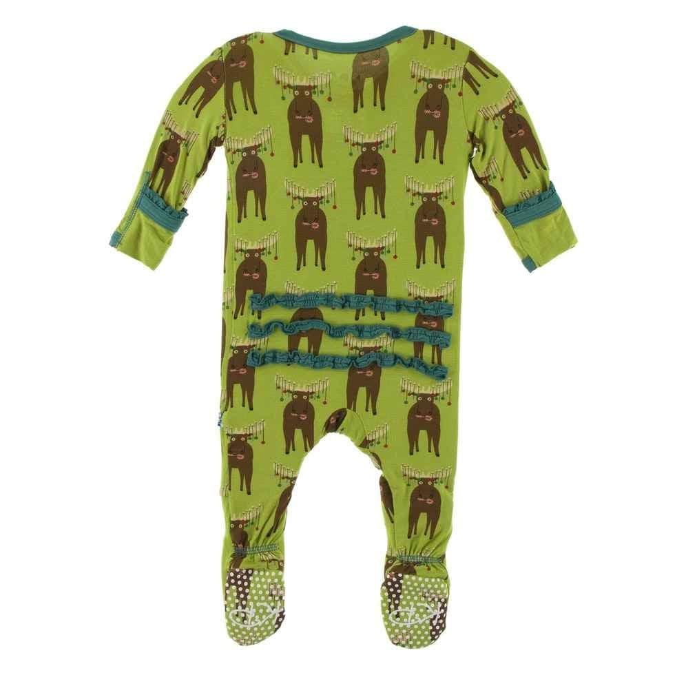 Print Bamboo Muffin Ruffle Footie with Snaps - Meadow Bad Moose - Image 2