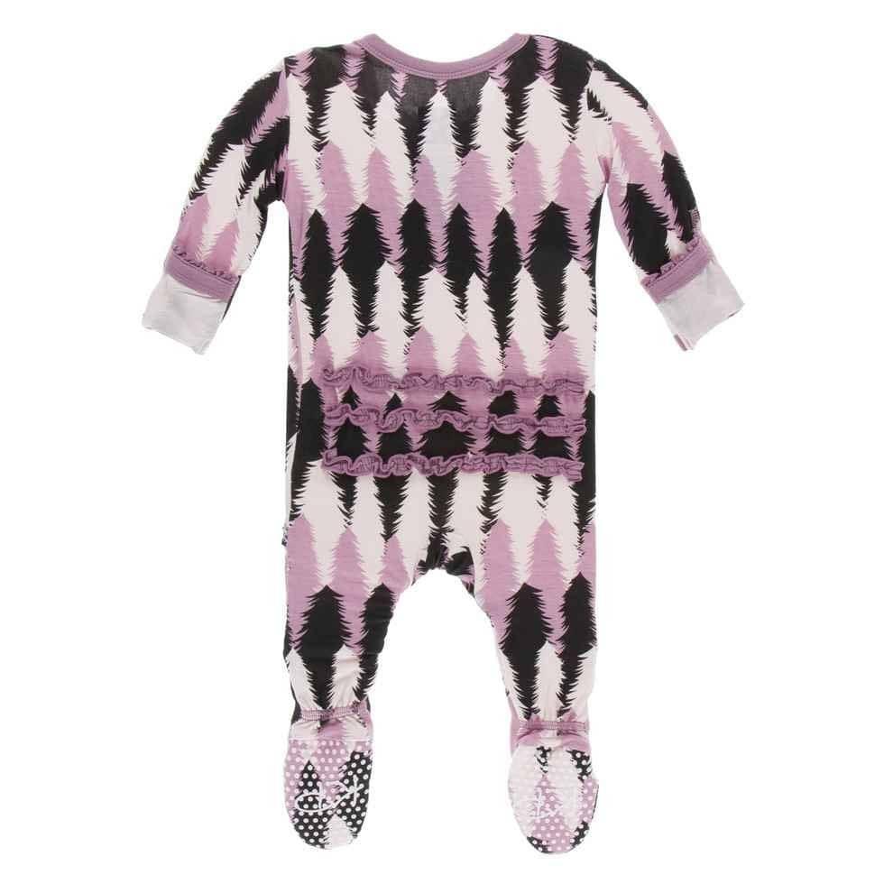 Print Bamboo Muffin Ruffle Footie with Snaps - Midnight Forestry - Image 2