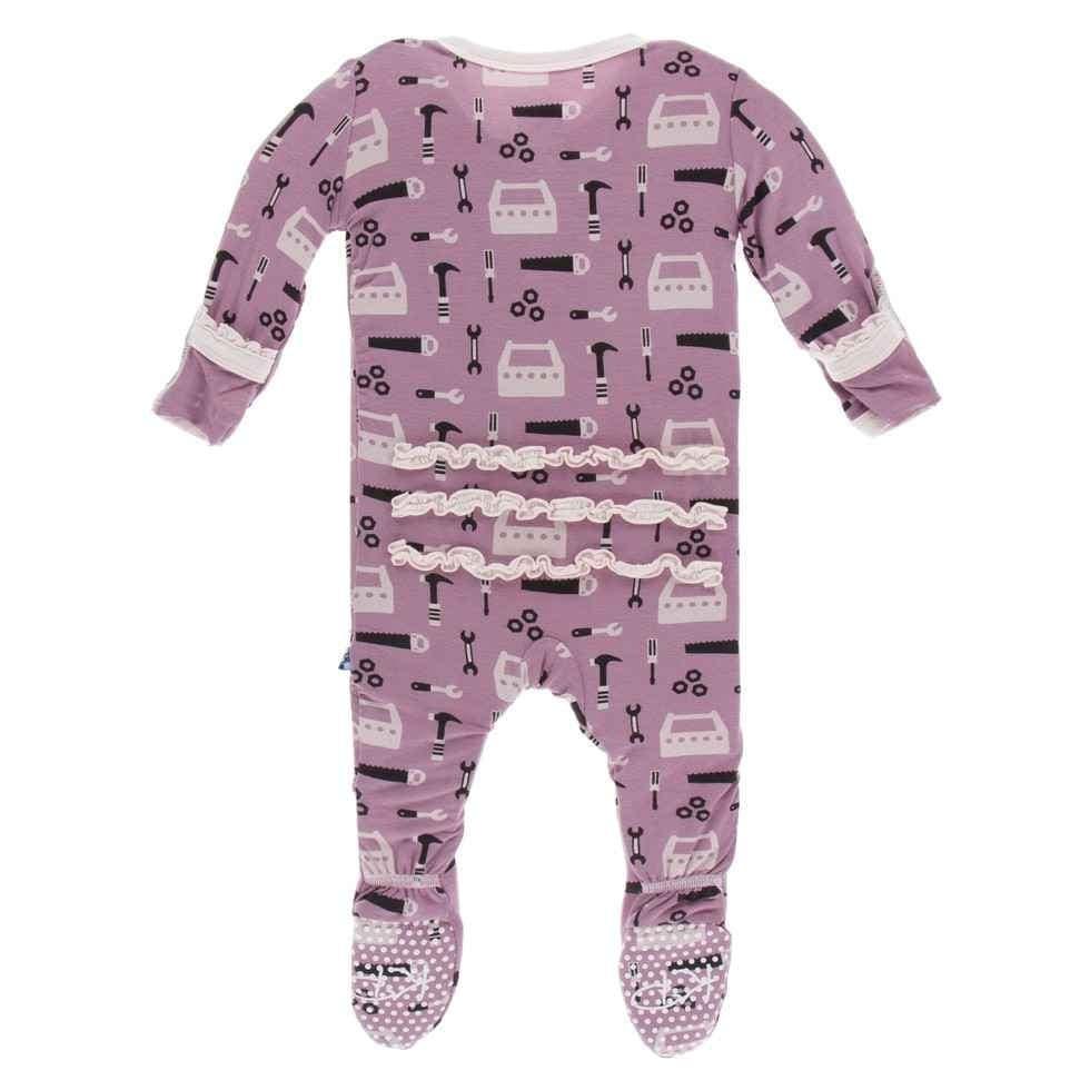 Print Bamboo Muffin Ruffle Footie with Snaps - Pegasus Construction - Image 2
