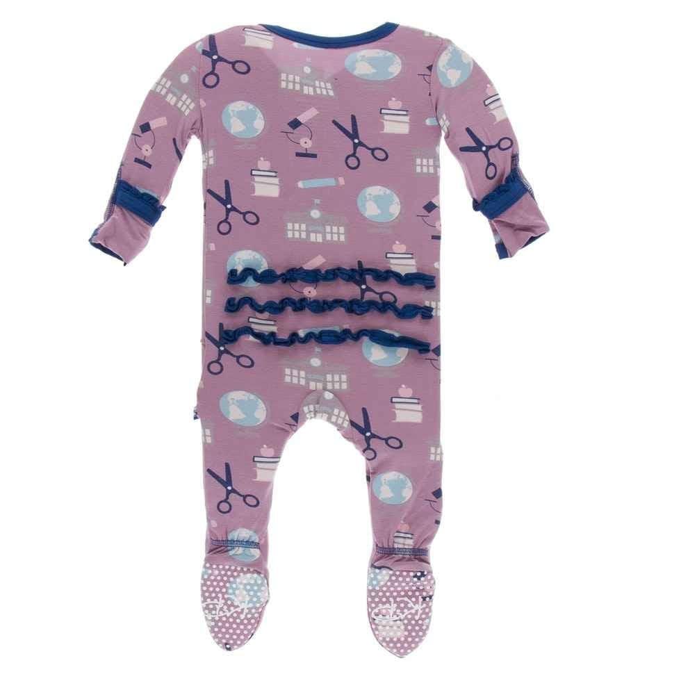 Print Bamboo Muffin Ruffle Footie with Snaps - Pegasus Education - Image 2
