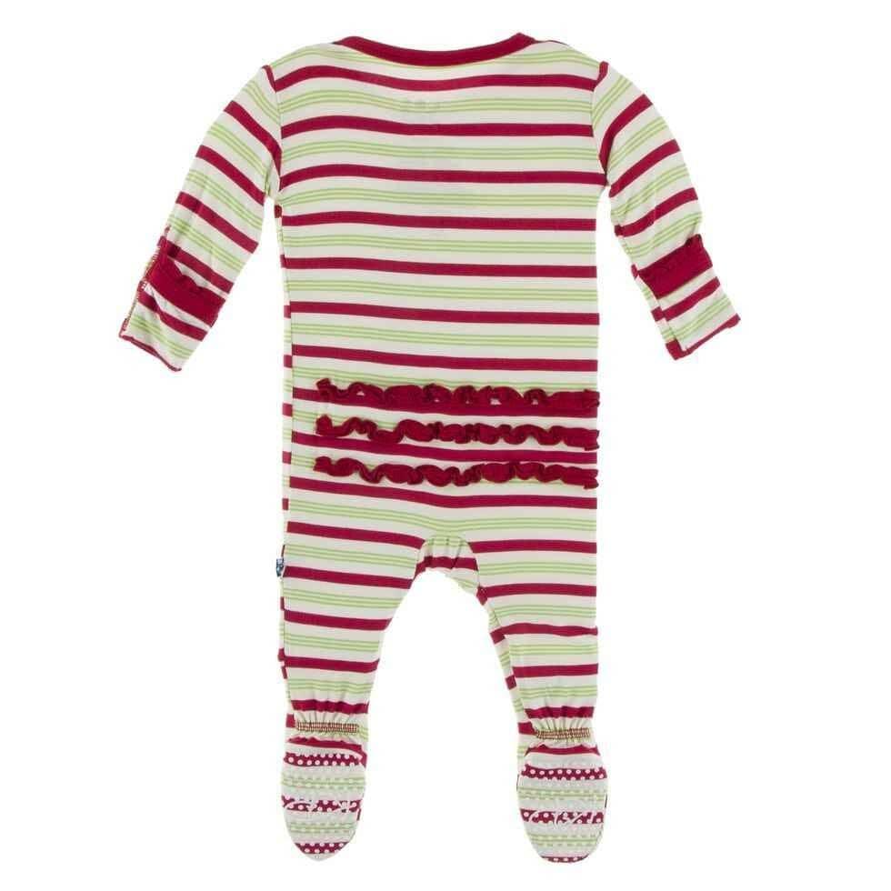 Print Bamboo Muffin Ruffle Footie with Zipper - Candy Cane Stripe - Image 2