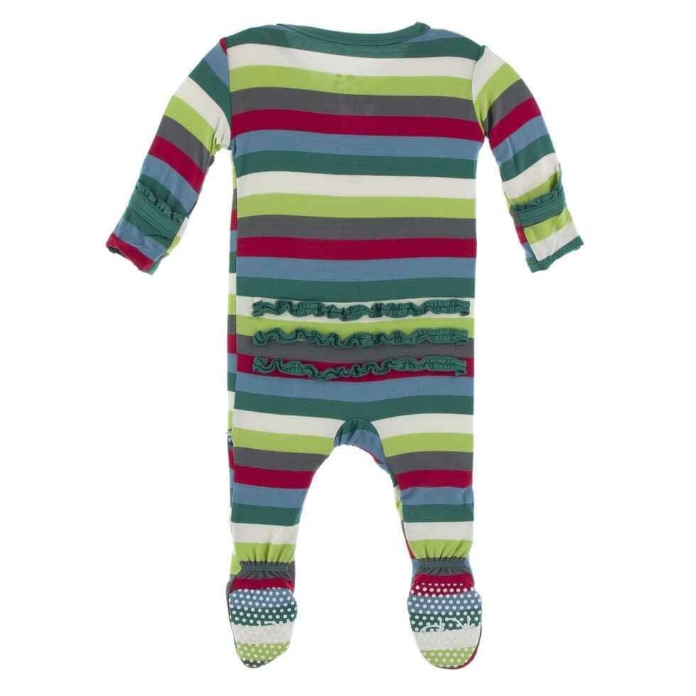 Print Bamboo Muffin Ruffle Footie with Zipper - 2020 Multi Stripe - Image 2