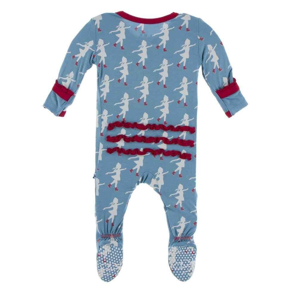 Print Bamboo Muffin Ruffle Footie with Zipper - Blue Moon Ice Skater - Image 2