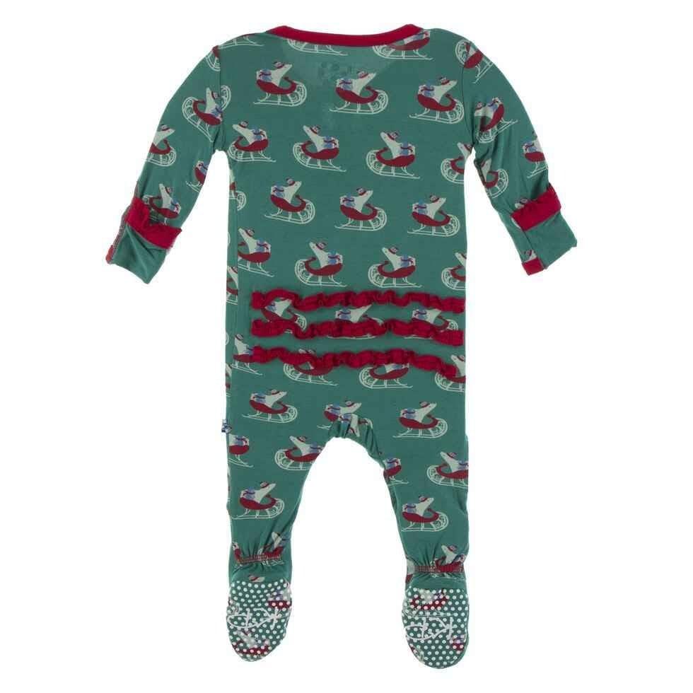 Print Bamboo Muffin Ruffle Footie with Zipper - Ivy Sled - Image 2