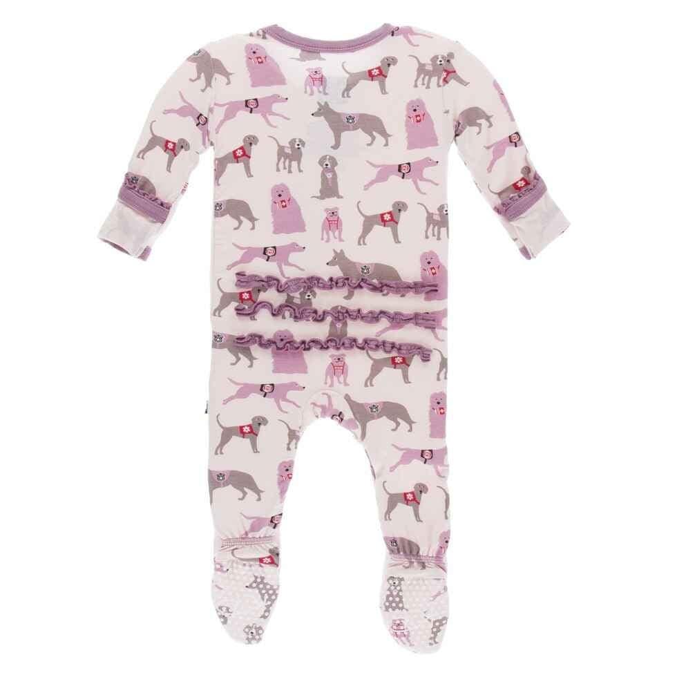 Print Bamboo Muffin Ruffle Footie with Zipper - Macaroon Canine First Responders - Image 2