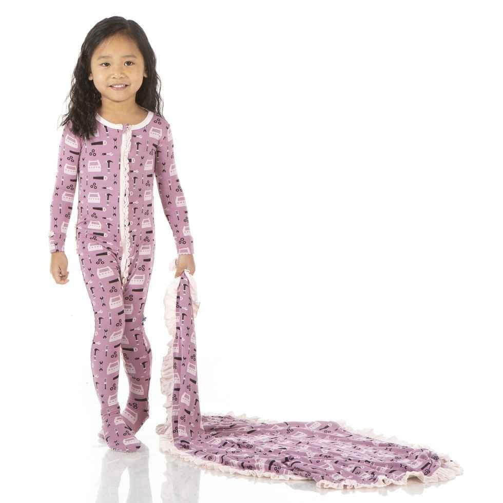 Print Bamboo Muffin Ruffle Footie with Zipper - Pegasus Construction - Image 2